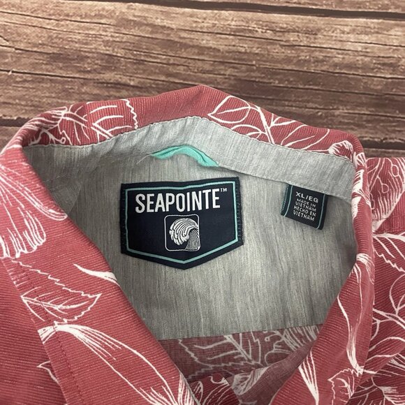 Men’s Seapointe Hawaiian Hibiscus Floral Short Sleeve Button Down Shirt XL - Picture 3 of 4